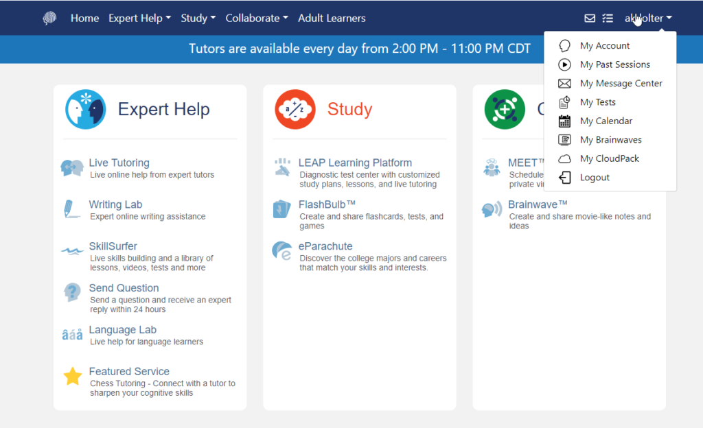 Screenshot of BrainFuse Learning Platform homepage.